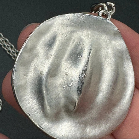 Large Textured Medal Pendant Necklace - Picture 8 of 9